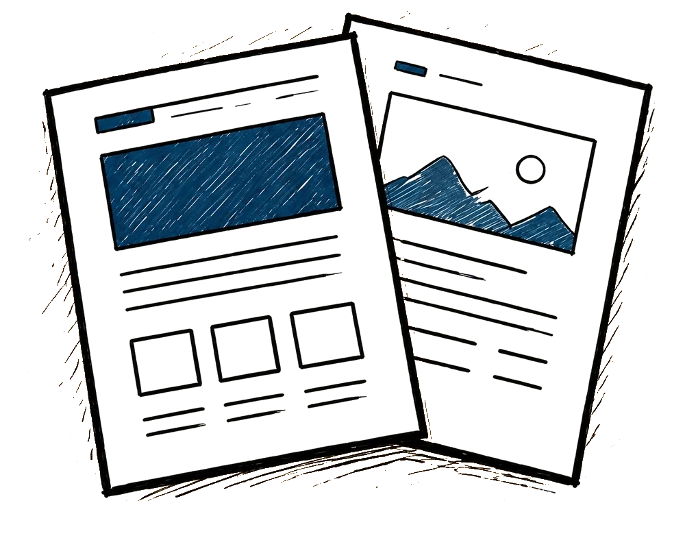Two website mockup sheets