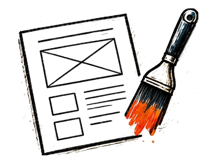 A page layout sketch with a paintbrush