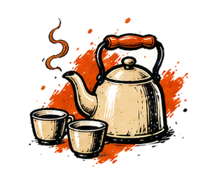 A kettle with two cups