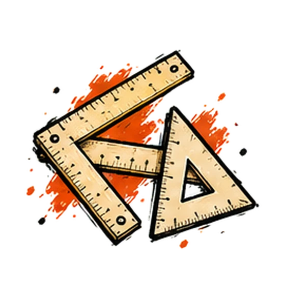 A folding ruler and a set square