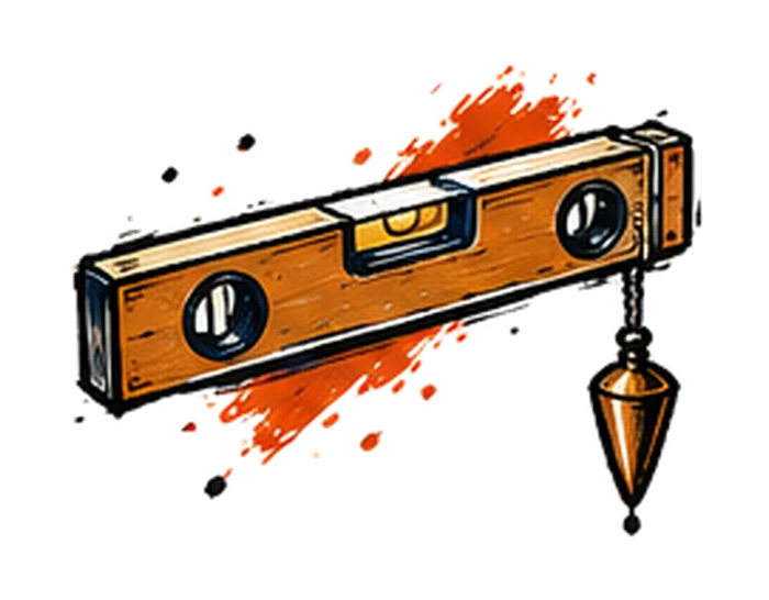 A spirit level and a plumb bob