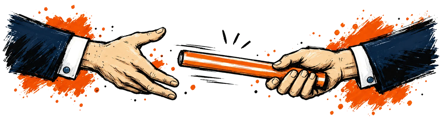 Two hands passing a relay baton from one to the other