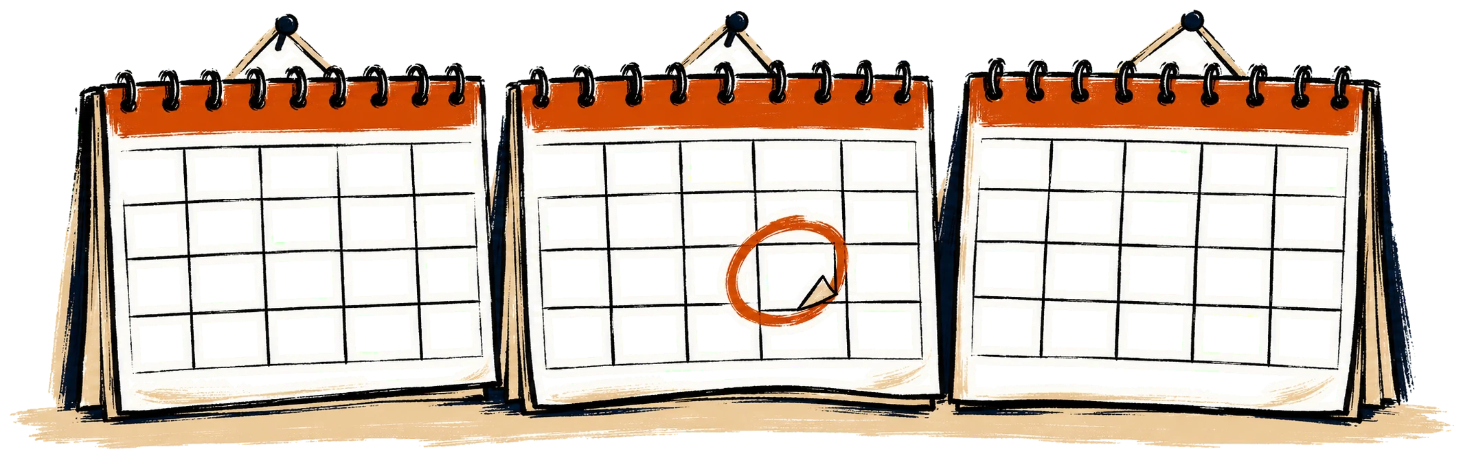 Wall calendar pages with a single day circled in orange.