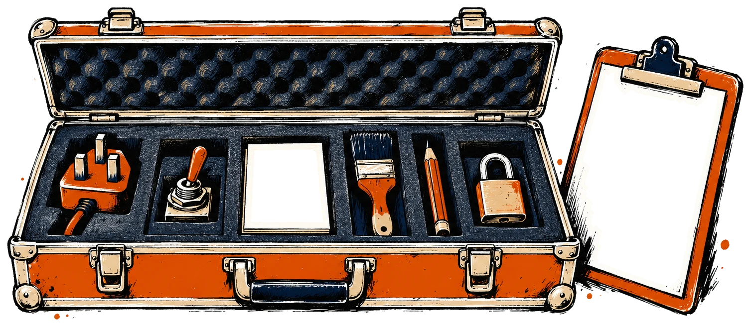 Open case of compartments holding the parts of a website project