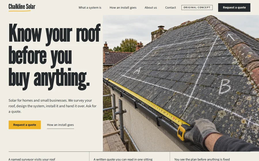 Chalkline Solar concept homepage, shown as a screenshot