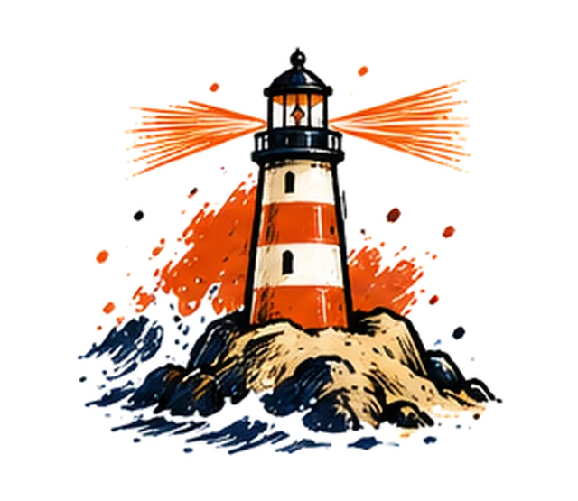 A lighthouse with its beam sweeping out