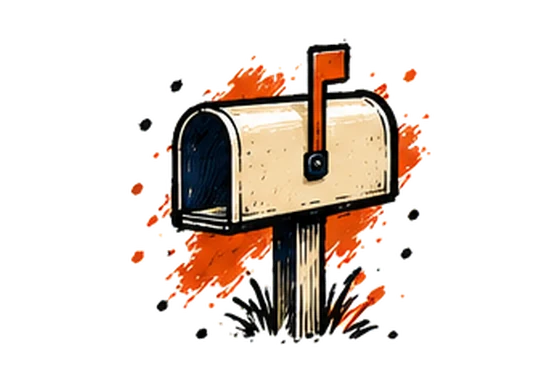 A mailbox on a post with its flag up